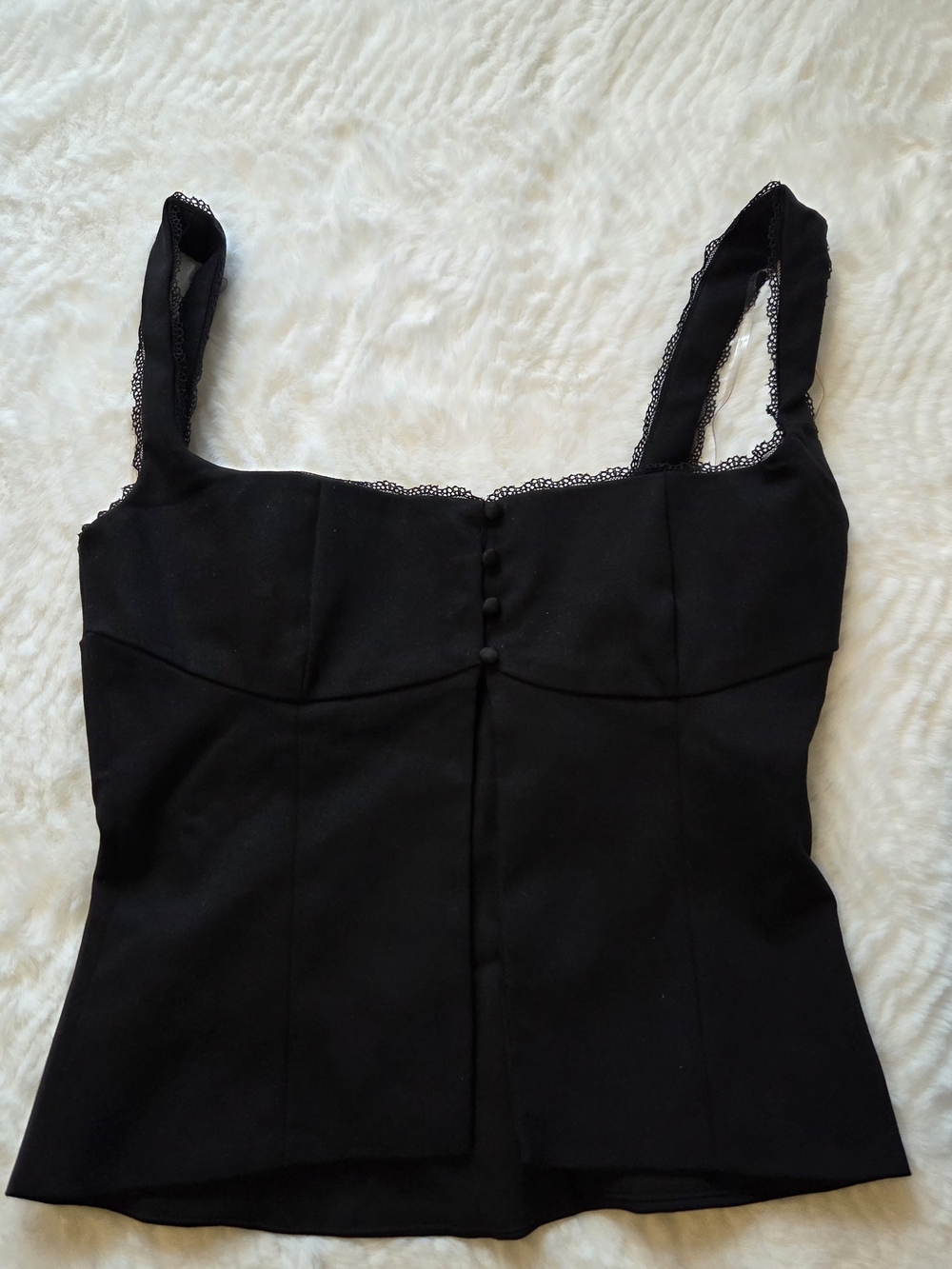 House of CB Noura Black Lace-Trim Button Front Crop Top - Picture 3 of 13